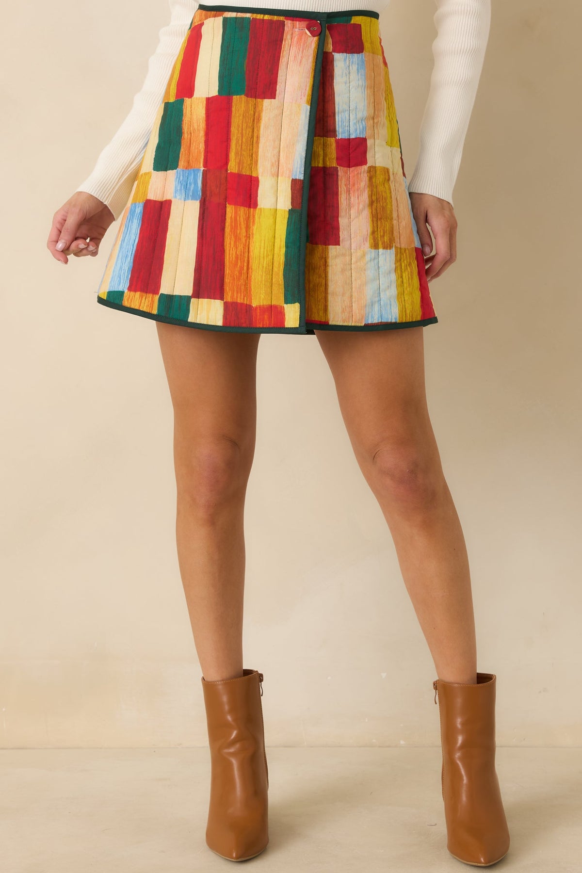 Prosperina Vionette Green Multi Cotton Reversible Wrap Mini Skirt