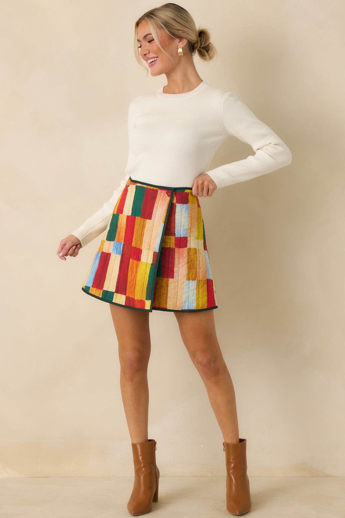 Prosperina Vionette Green Multi Cotton Reversible Wrap Mini Skirt
