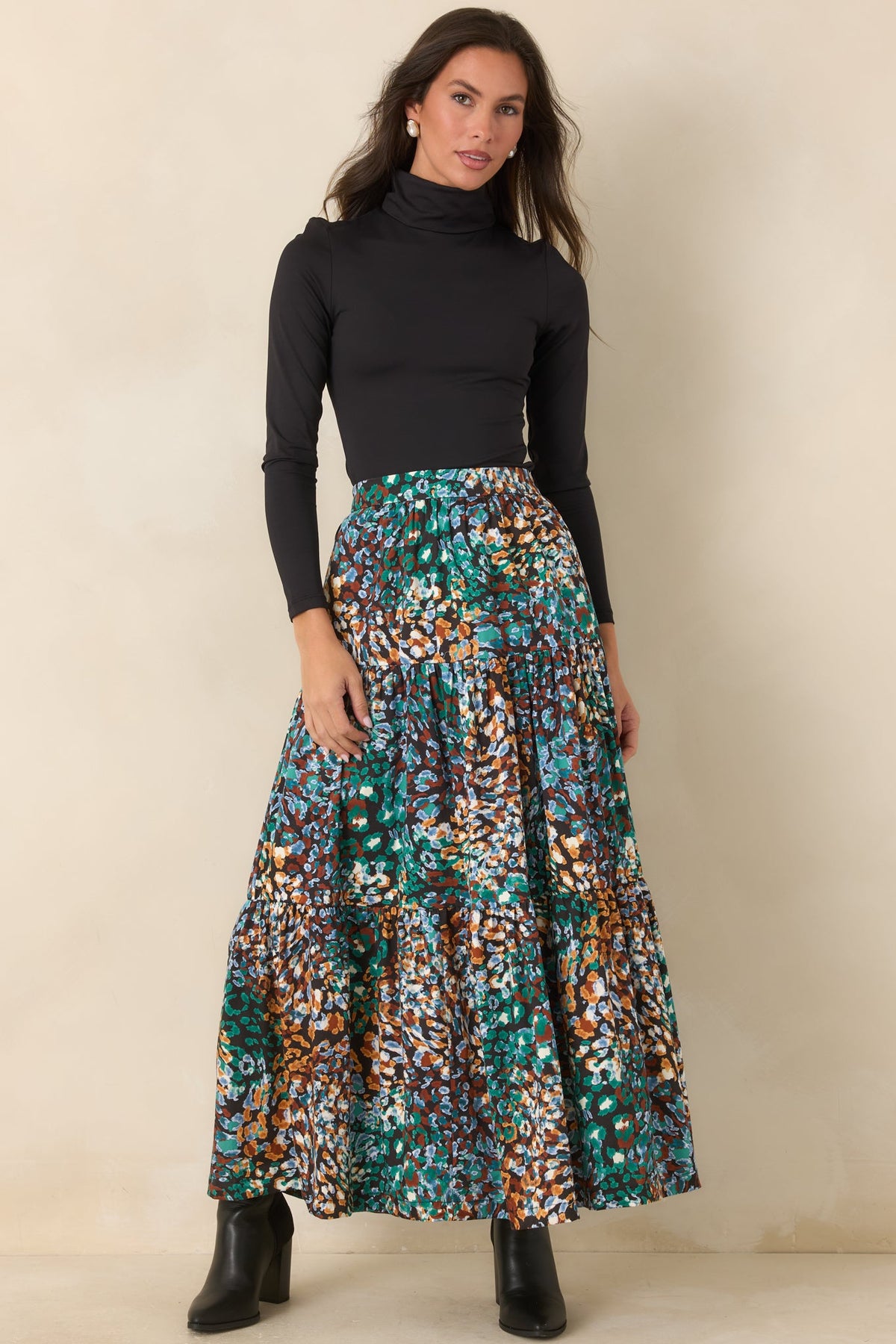 Prosperina Wintour Black Multi Urban Jungle Cotton Maxi Skirt