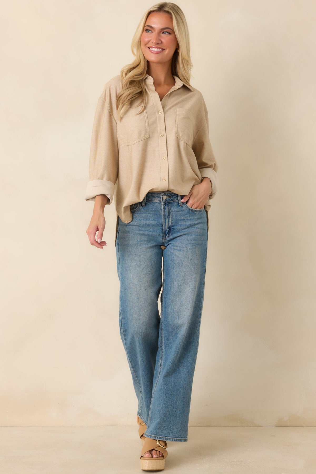 Z Supply Reese Light Toffee Button Up