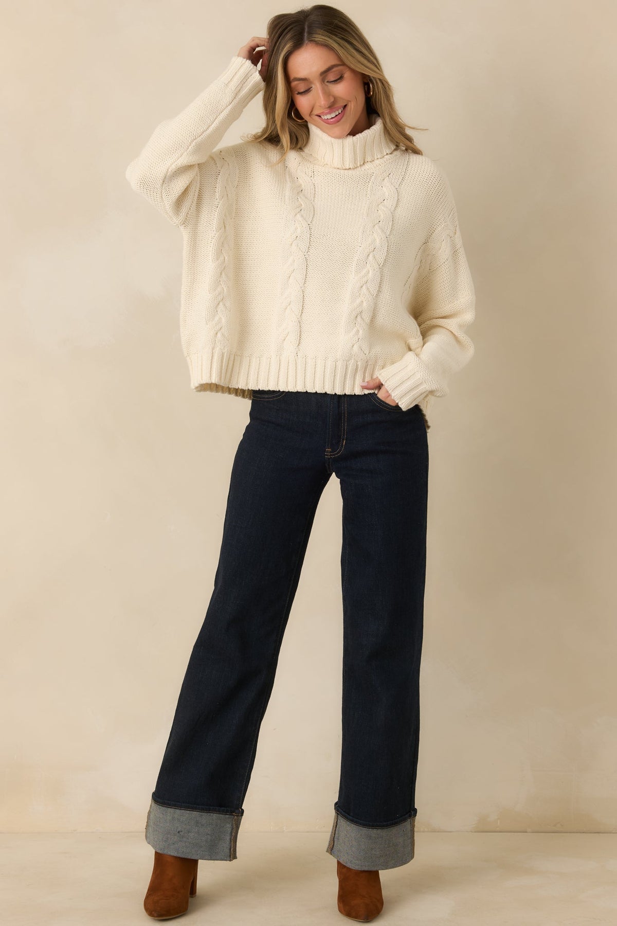 Prosperina Beckett Ivory Cable Knit Turtleneck Sweater (RESTOCK OCTOBER)