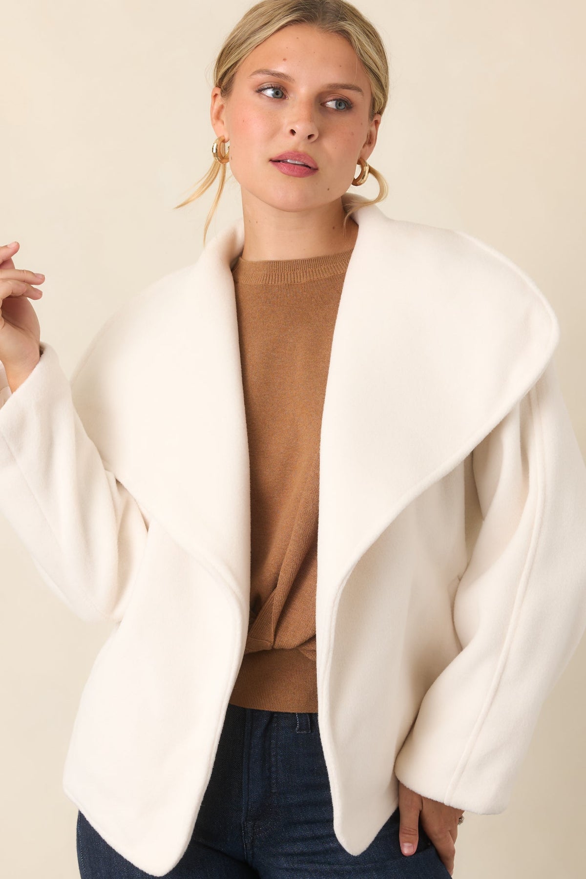 Nicole Ivory Plush Tie Belt Wrap Jacket