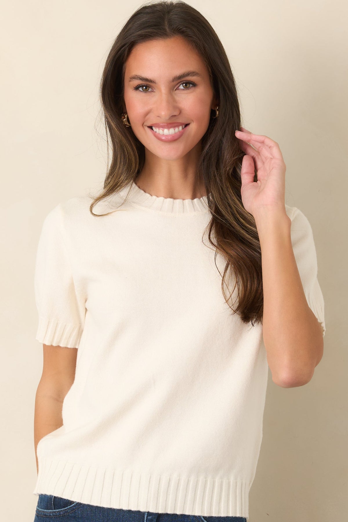 Astrid Maisie Ivory Knit Short Sleeve Sweater