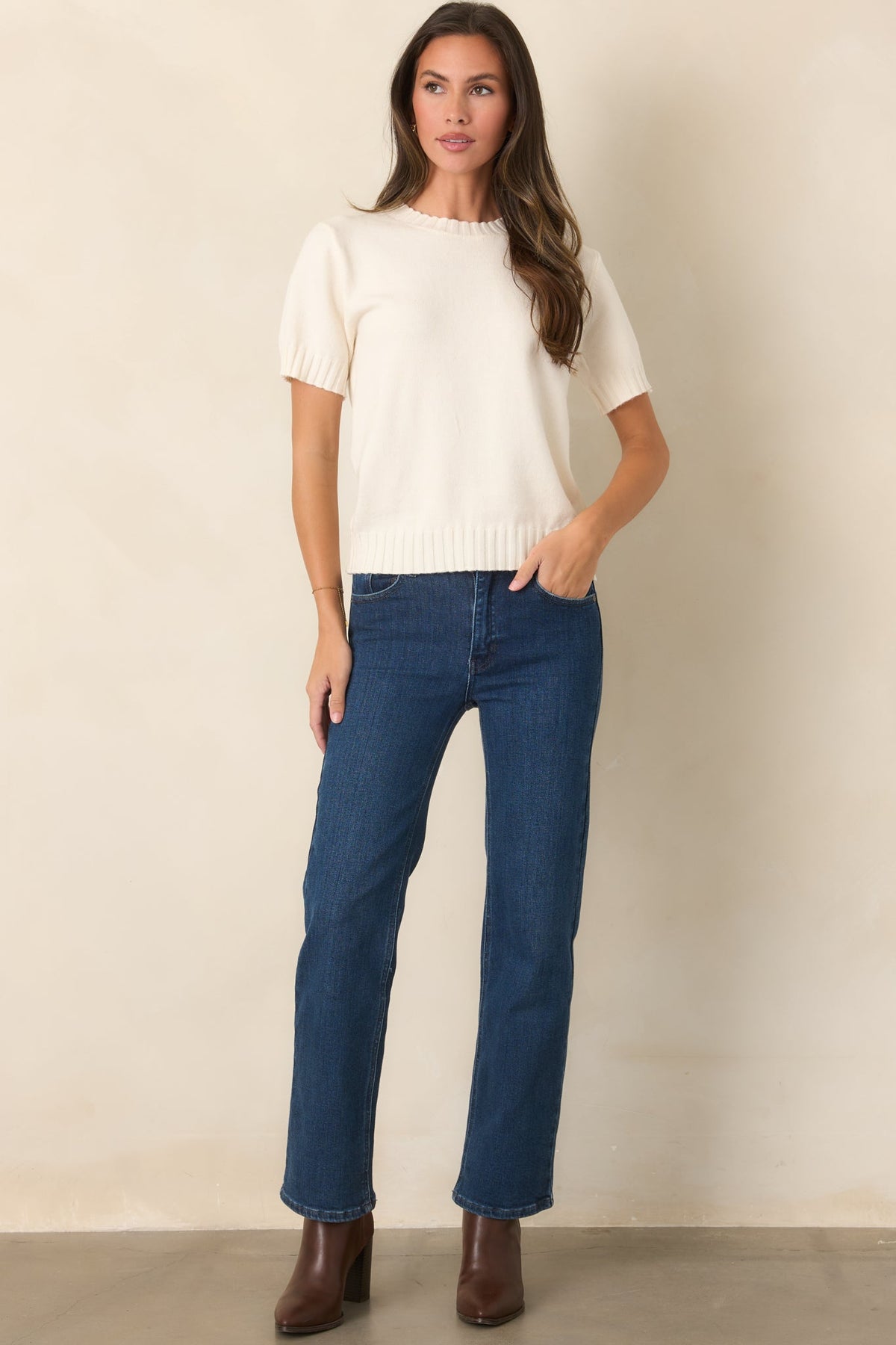 Astrid Maisie Ivory Knit Short Sleeve Sweater