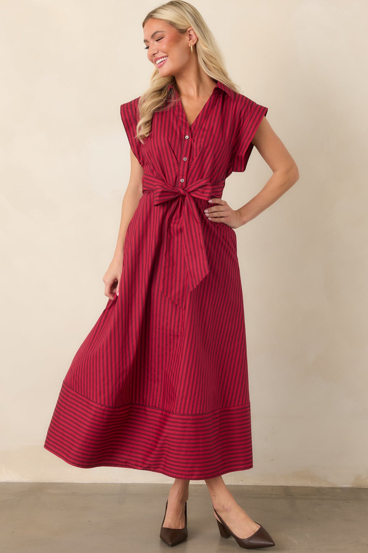 Lunch on the Riviera Red Stripe Cotton Midi Dress