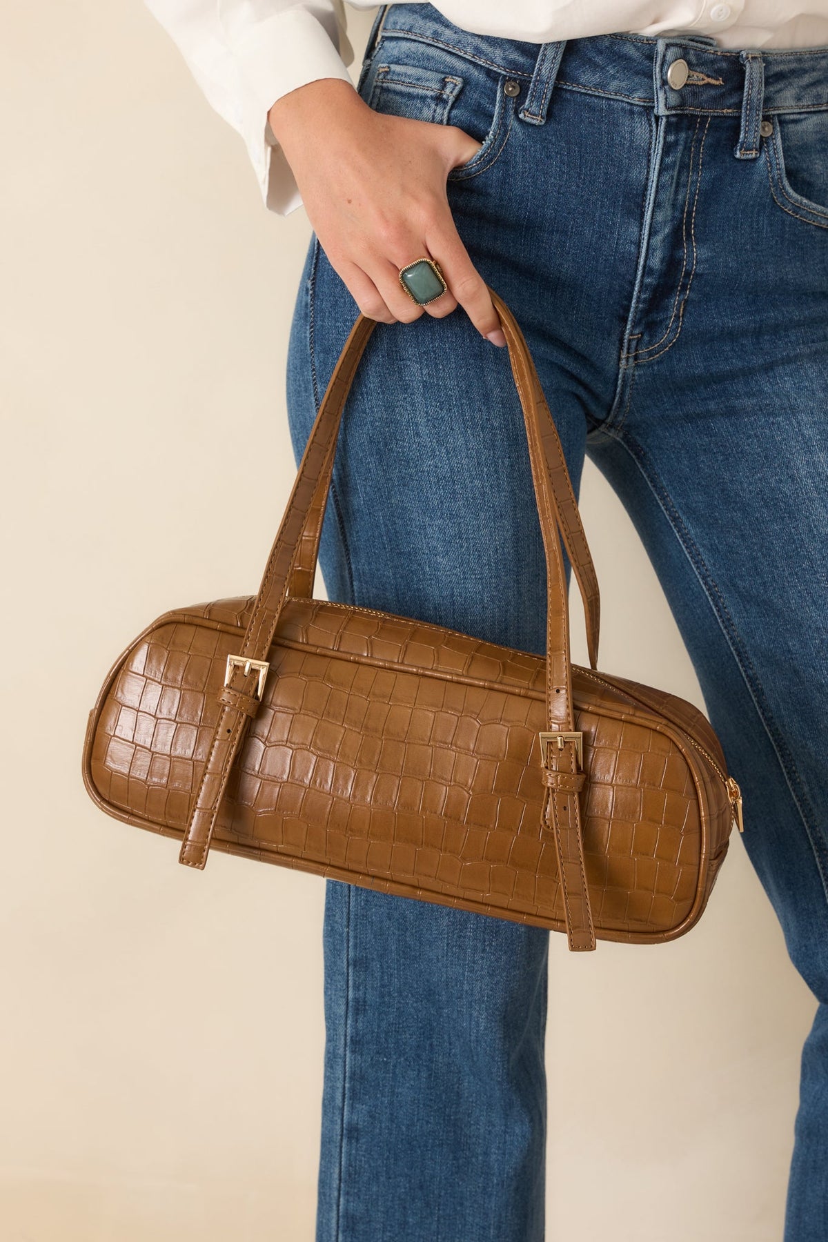 She's Got It Handled Brown Croc Embossed Handbag