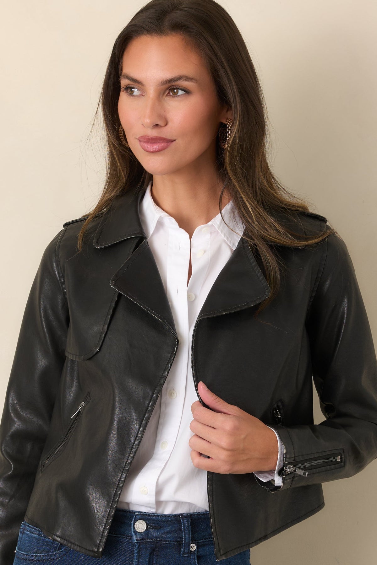 Places To Be Black Distressed Faux Leather Moto Jacket