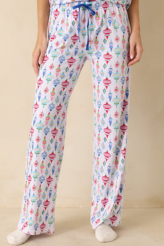 Decked In Delight White Multi Ornament Pajama Pants