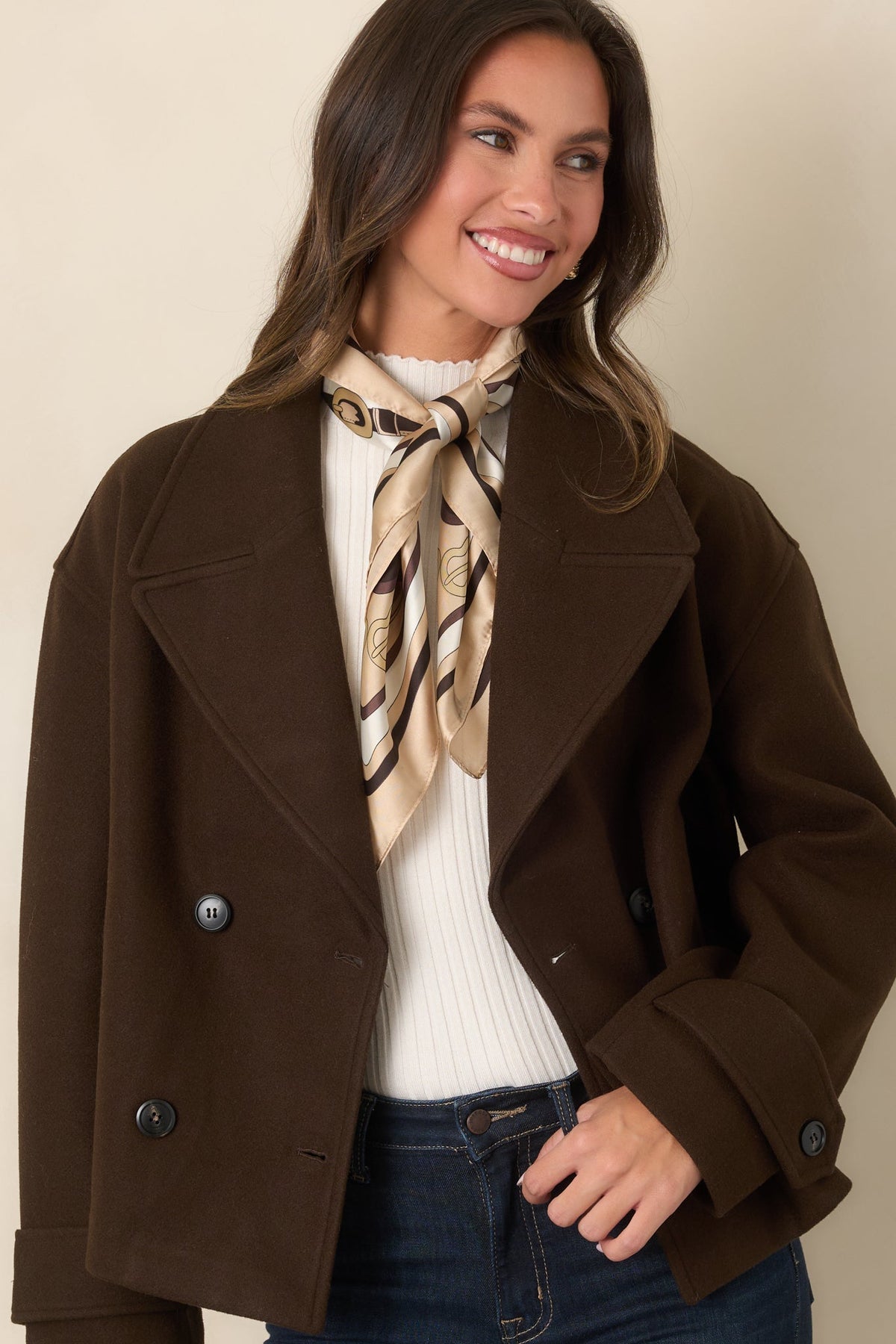 With Somewhere to Be Chocolate Brown Double-Breasted Cropped Jacket