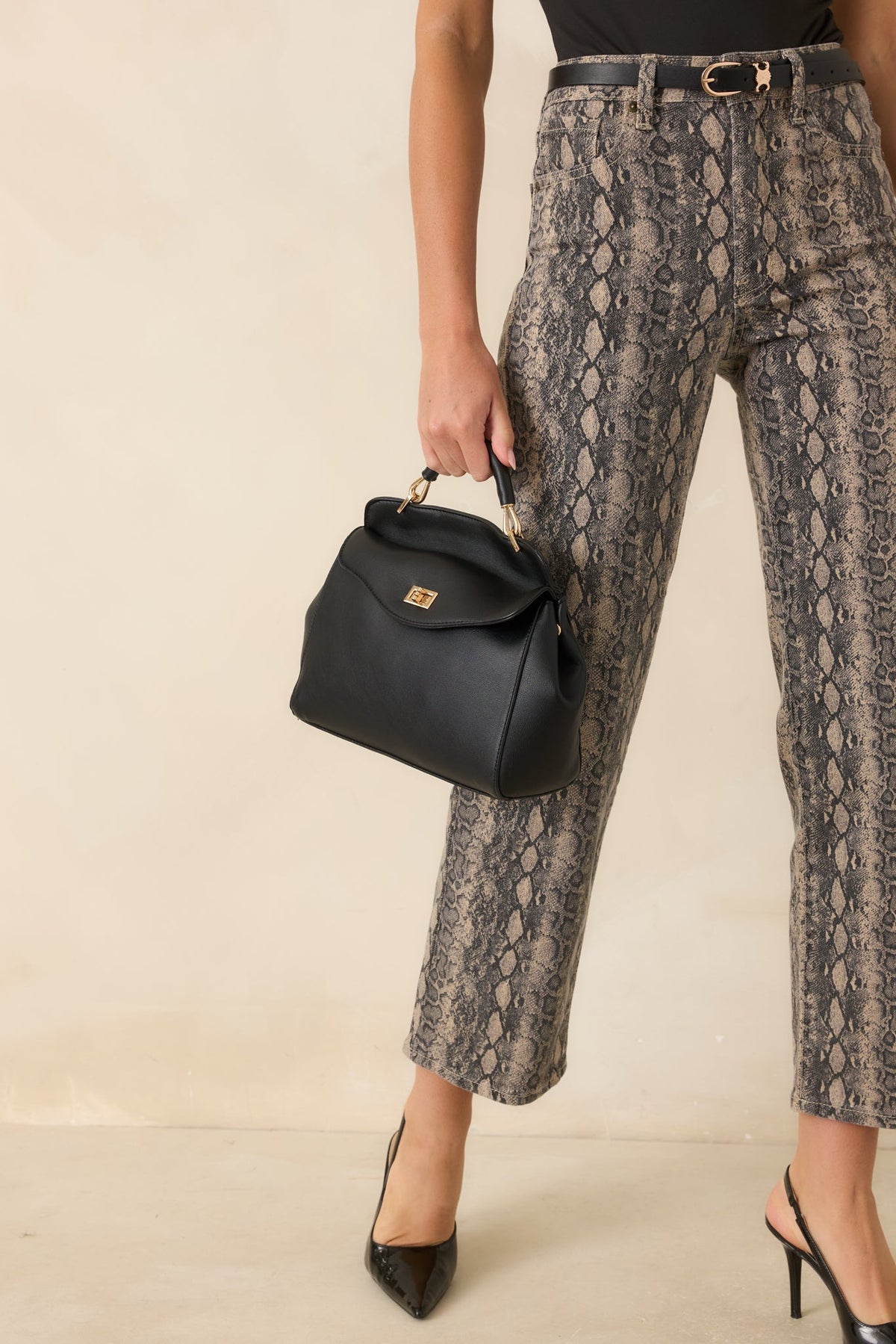 If You Insist Black Faux Leather Twist Lock Handbag