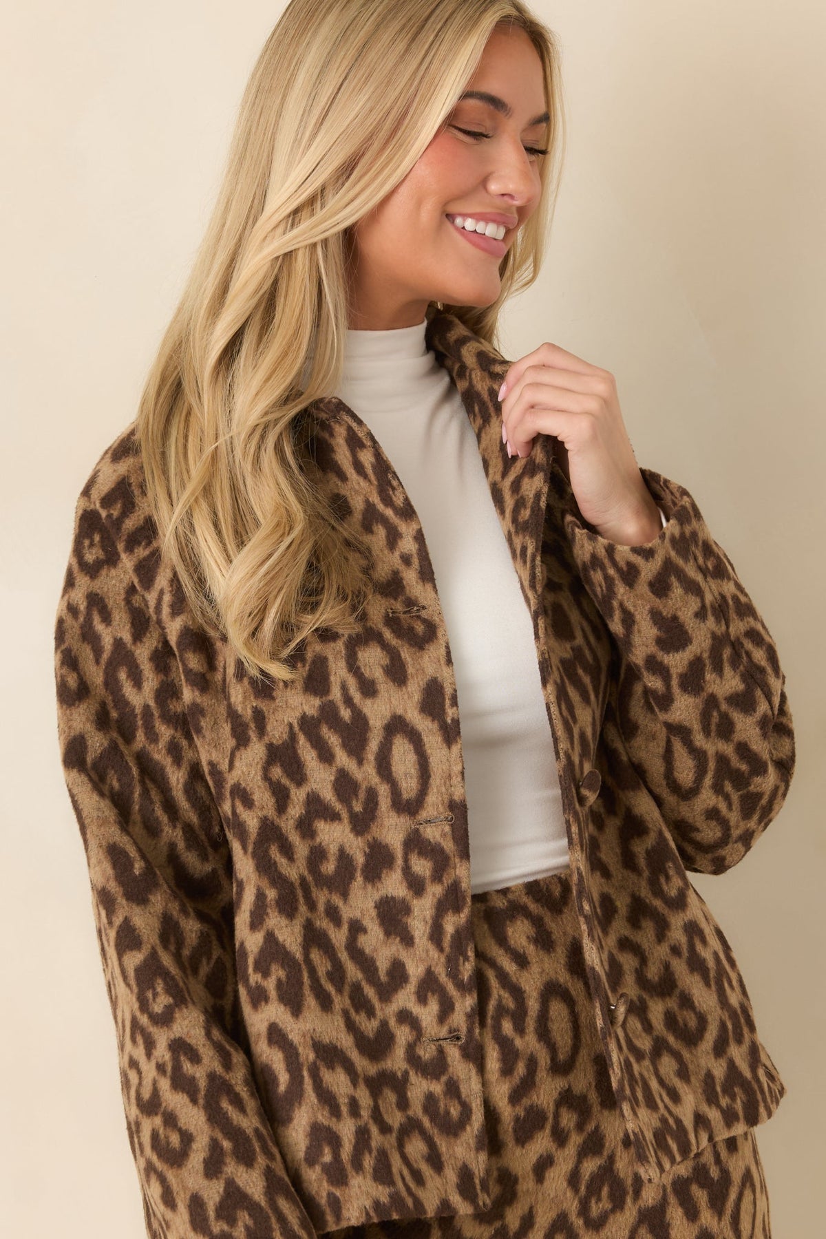 I Had My Suspicions Beige & Brown Leopard Print Button Front Jacket