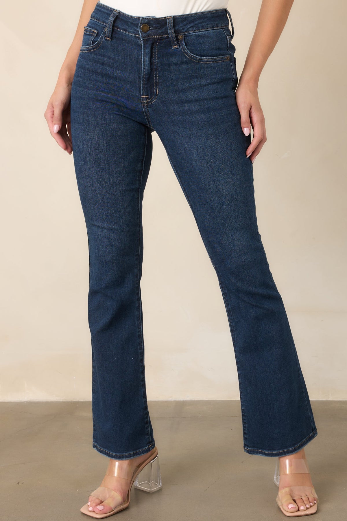 A Fine Example Dark Wash Cotton Denim Slight Flare Jeans