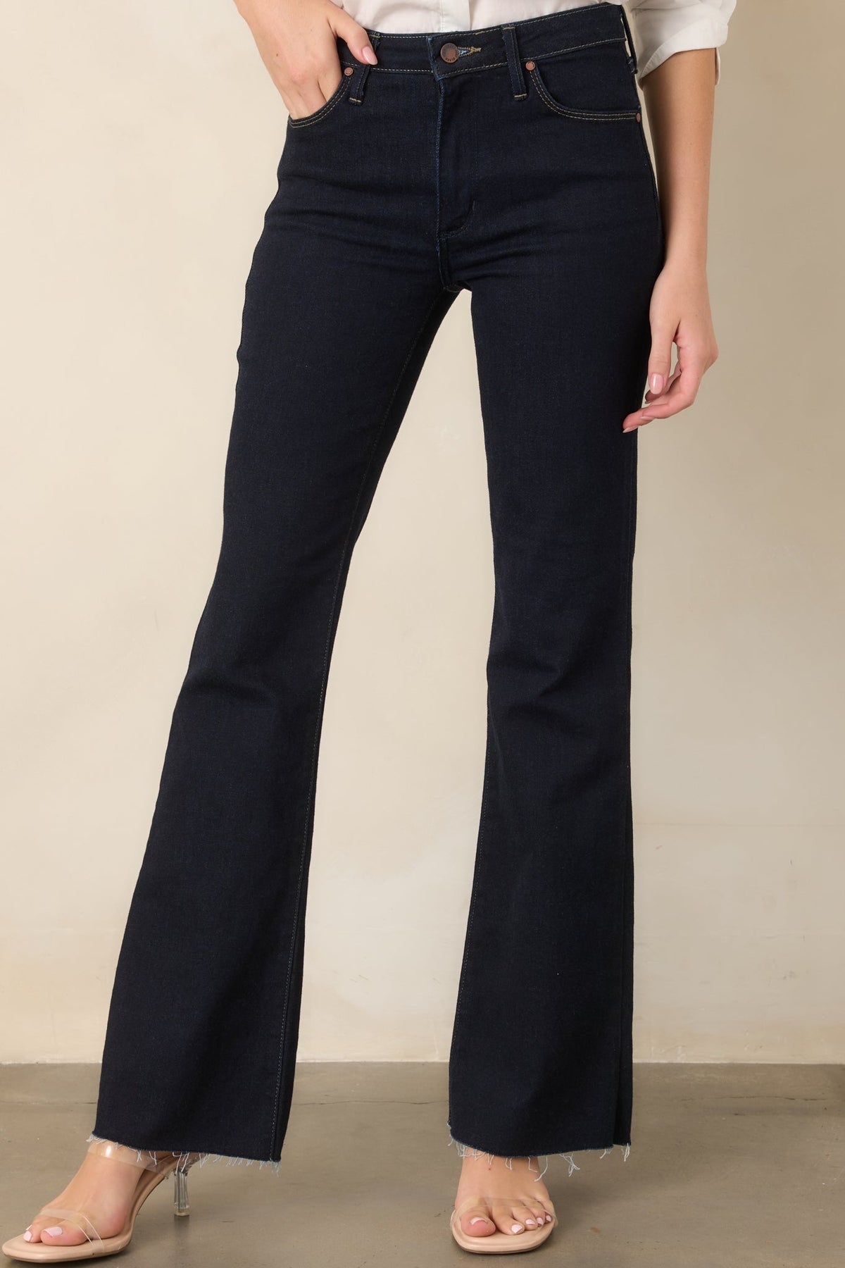 So Far, So Good Dark Indigo High-Rise Flare Jeans