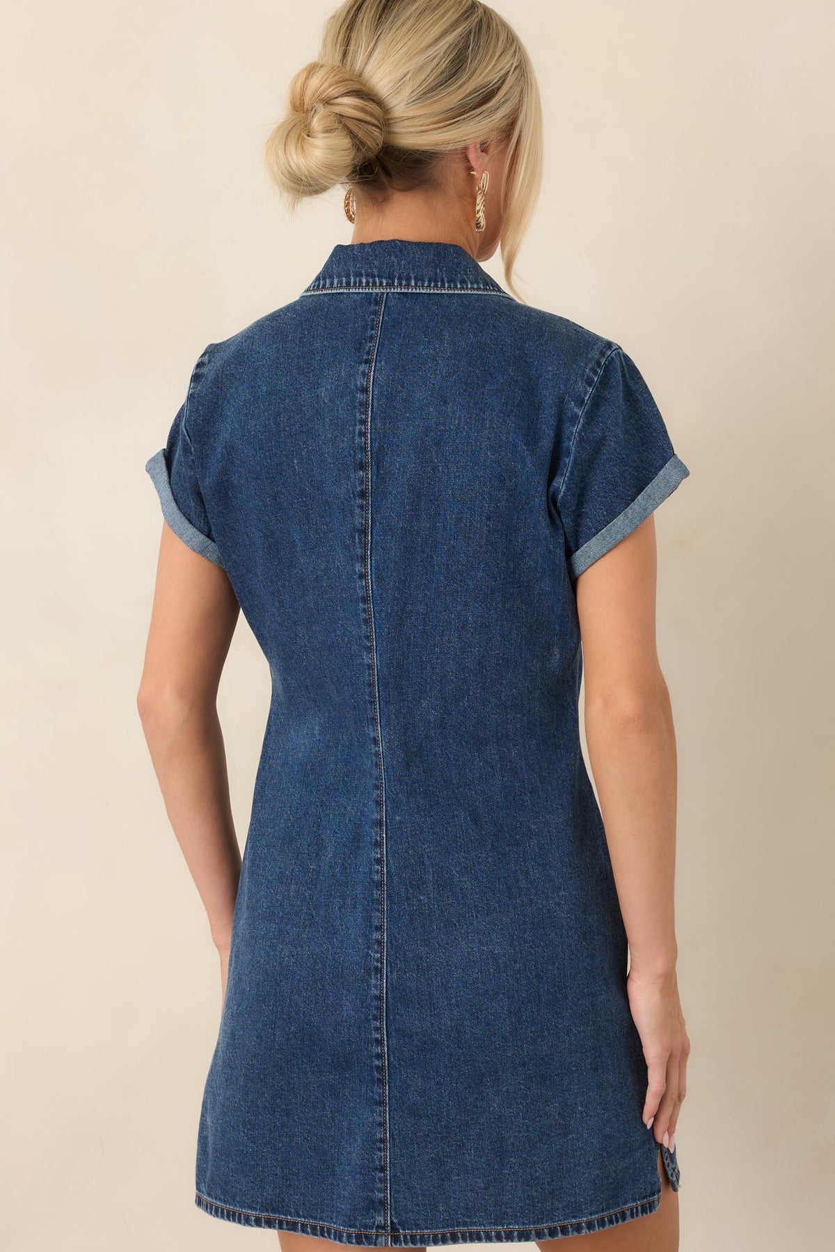 Good American Dark Wash Cotton Denim Polo Mini Dress