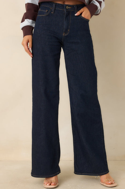 Always In Style Dark Wash High Rise Wide Leg Jeans