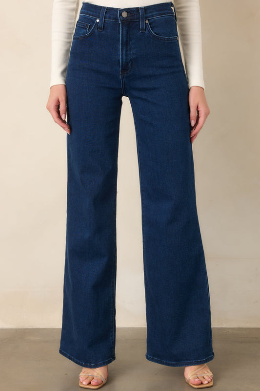 Wherever We Go Dark Wash Cotton Denim Wide Leg Jeans