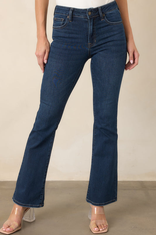 A Fine Example Dark Wash Cotton Denim Slight Flare Jeans