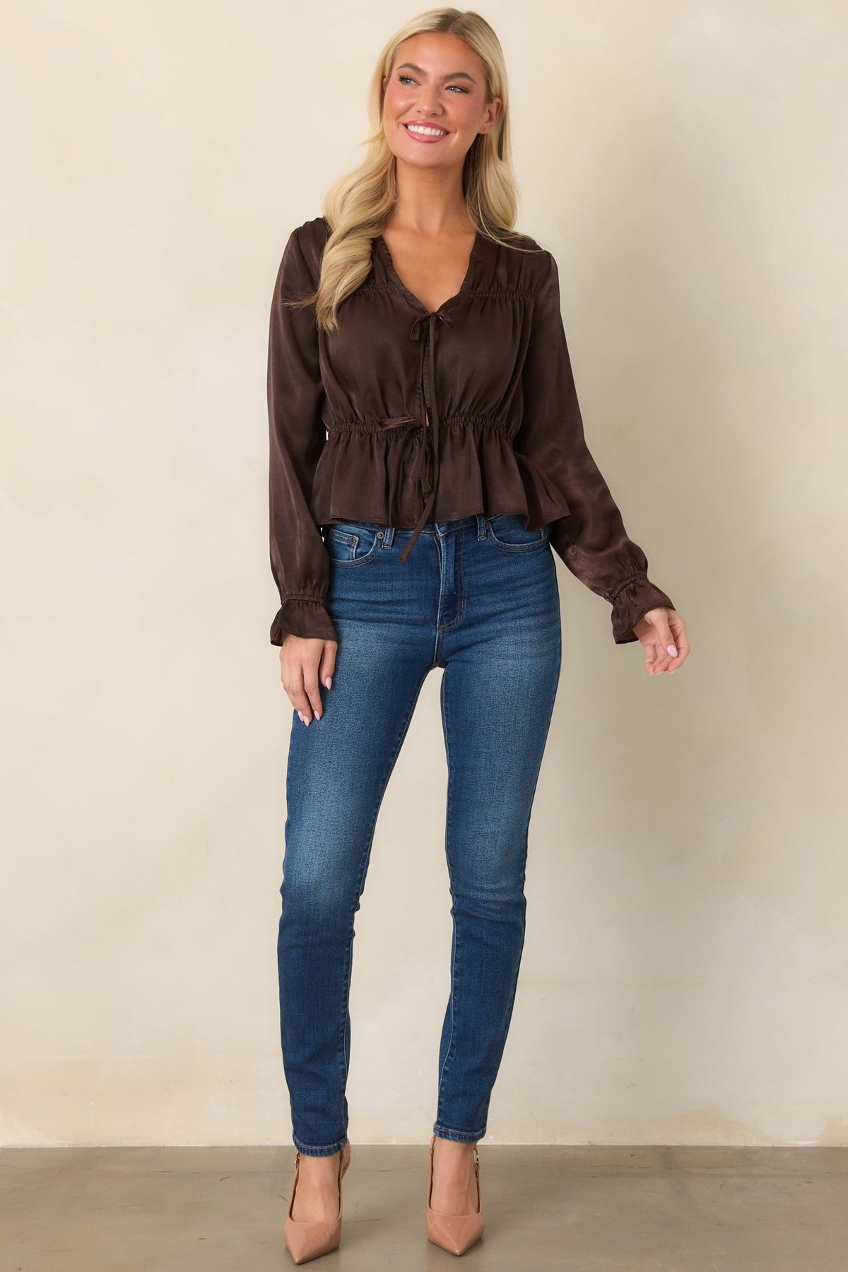 ASTR the Label Tatiana Brown Poet Sleeve Blouse