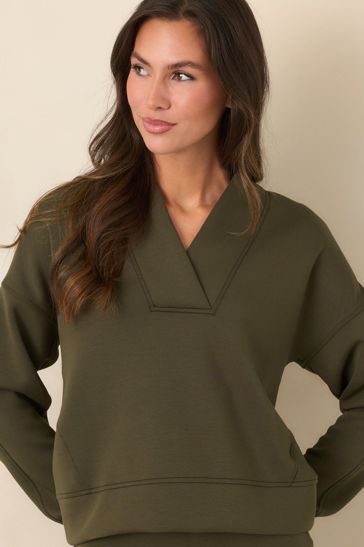 SPANX AirEssentials® Monstera V-Neck Long Sleeve Sweatshirt