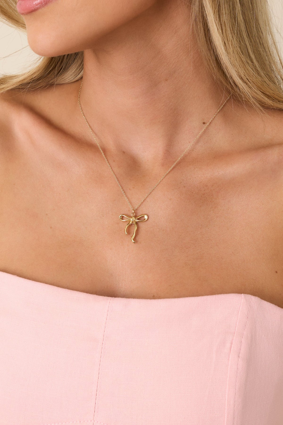 The Sweetest Detail Gold Bow Pendant Necklace