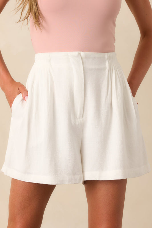 Everyday Moments White Linen Blend High Waisted Shorts