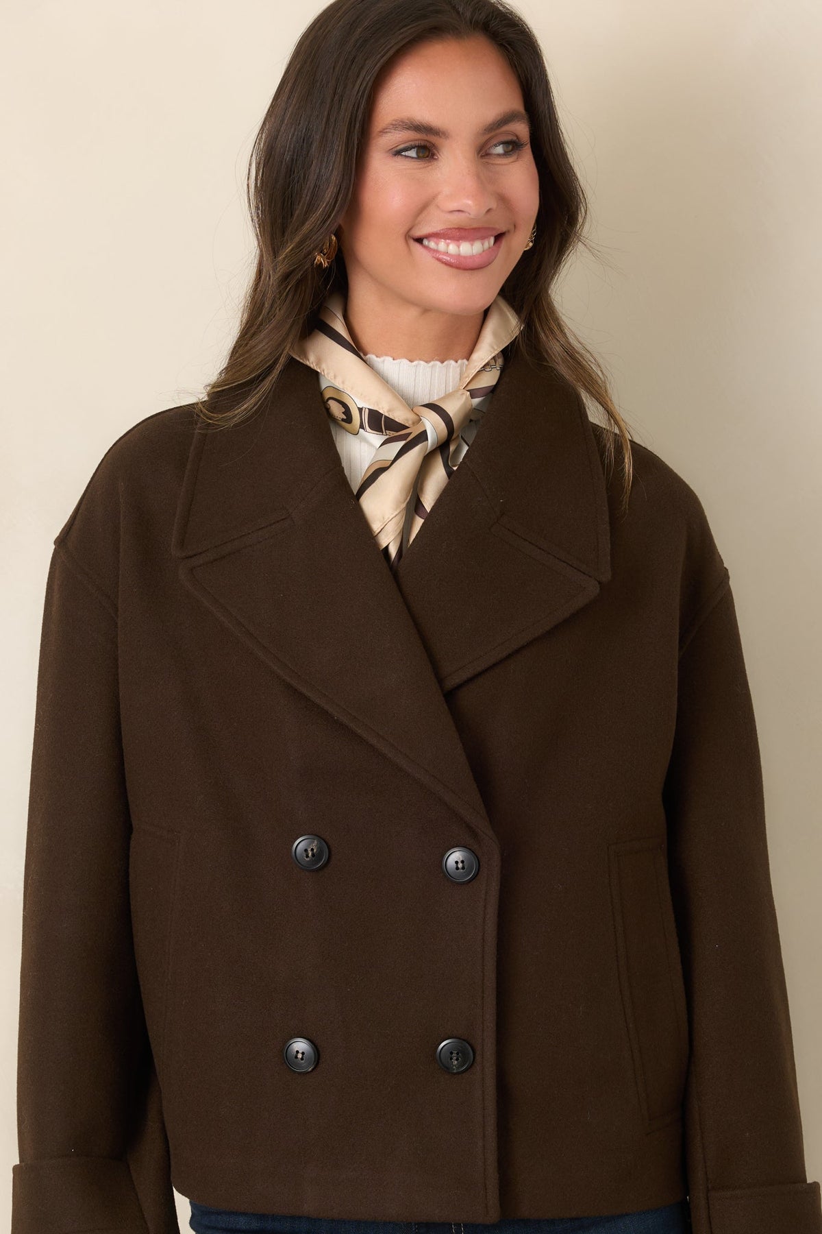 With Somewhere to Be Chocolate Brown Double-Breasted Cropped Jacket