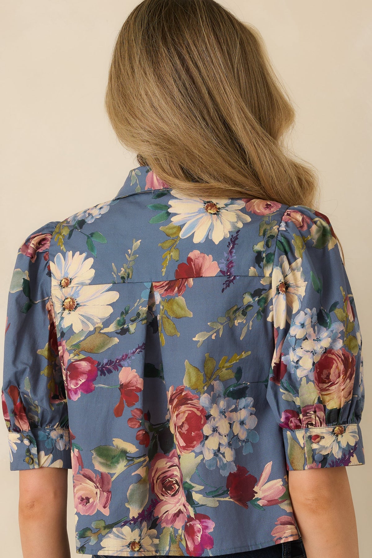 Prosperina Keelie Dusty Blue Floral Cotton Blouse
