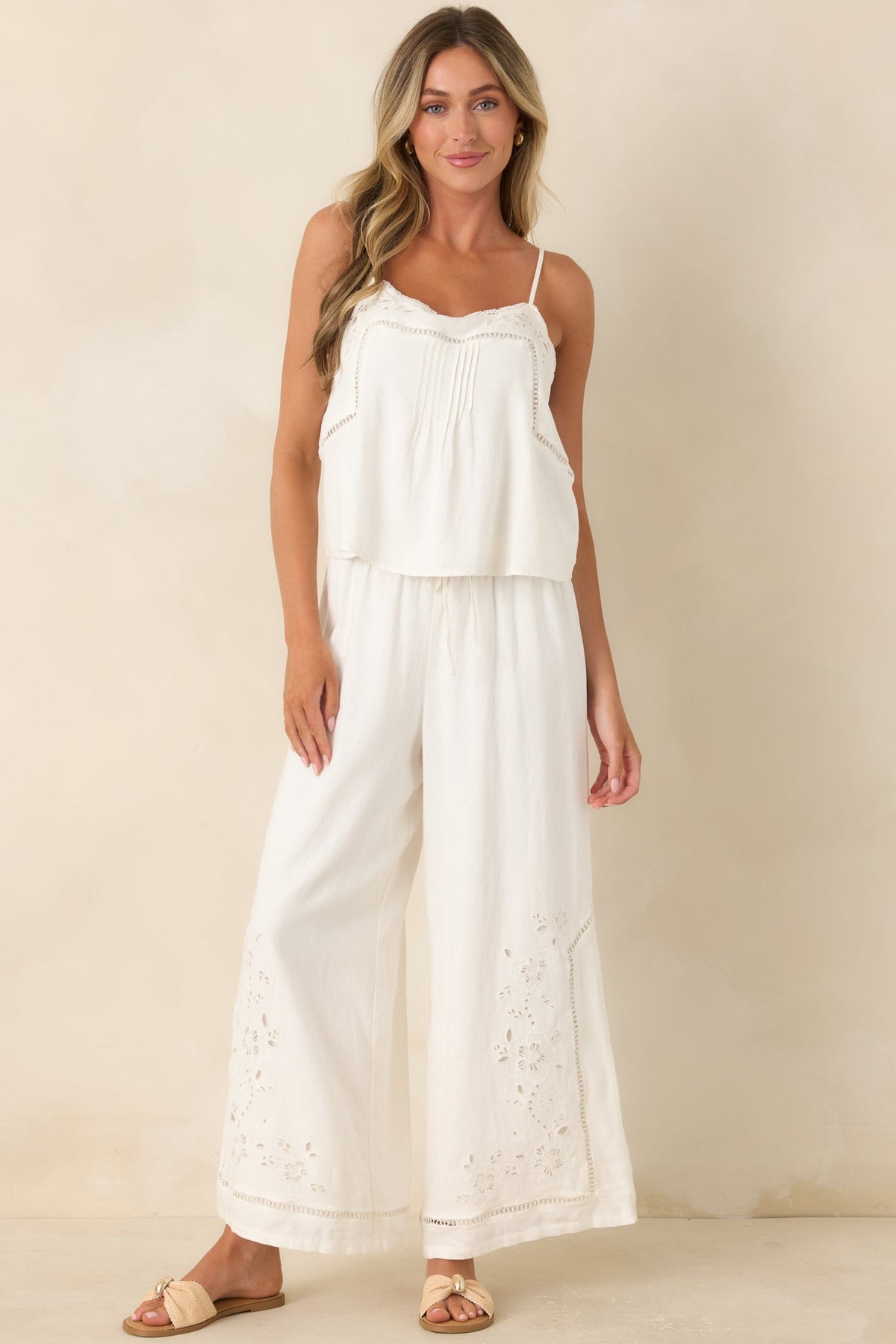 Z Supply Lille White Linen Blend Embroidered Woven Tank Top