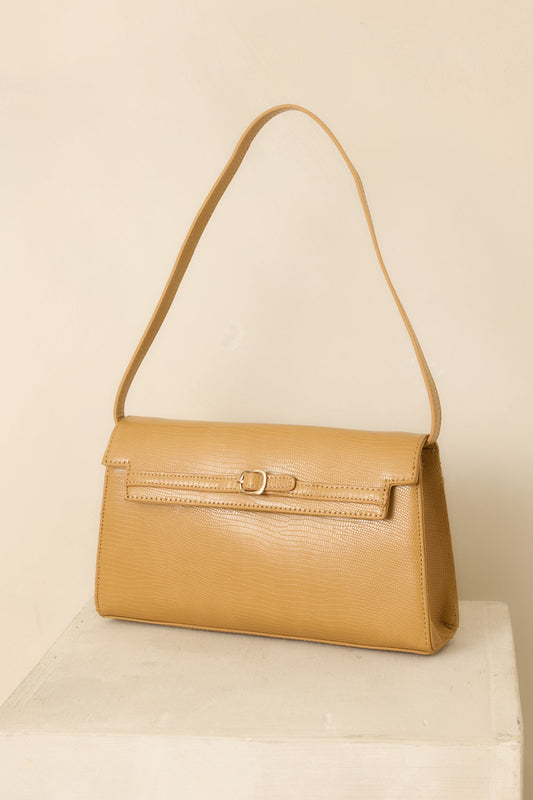 Signed And Sealed Honey Faux Leather Textured Shoulder Bag
