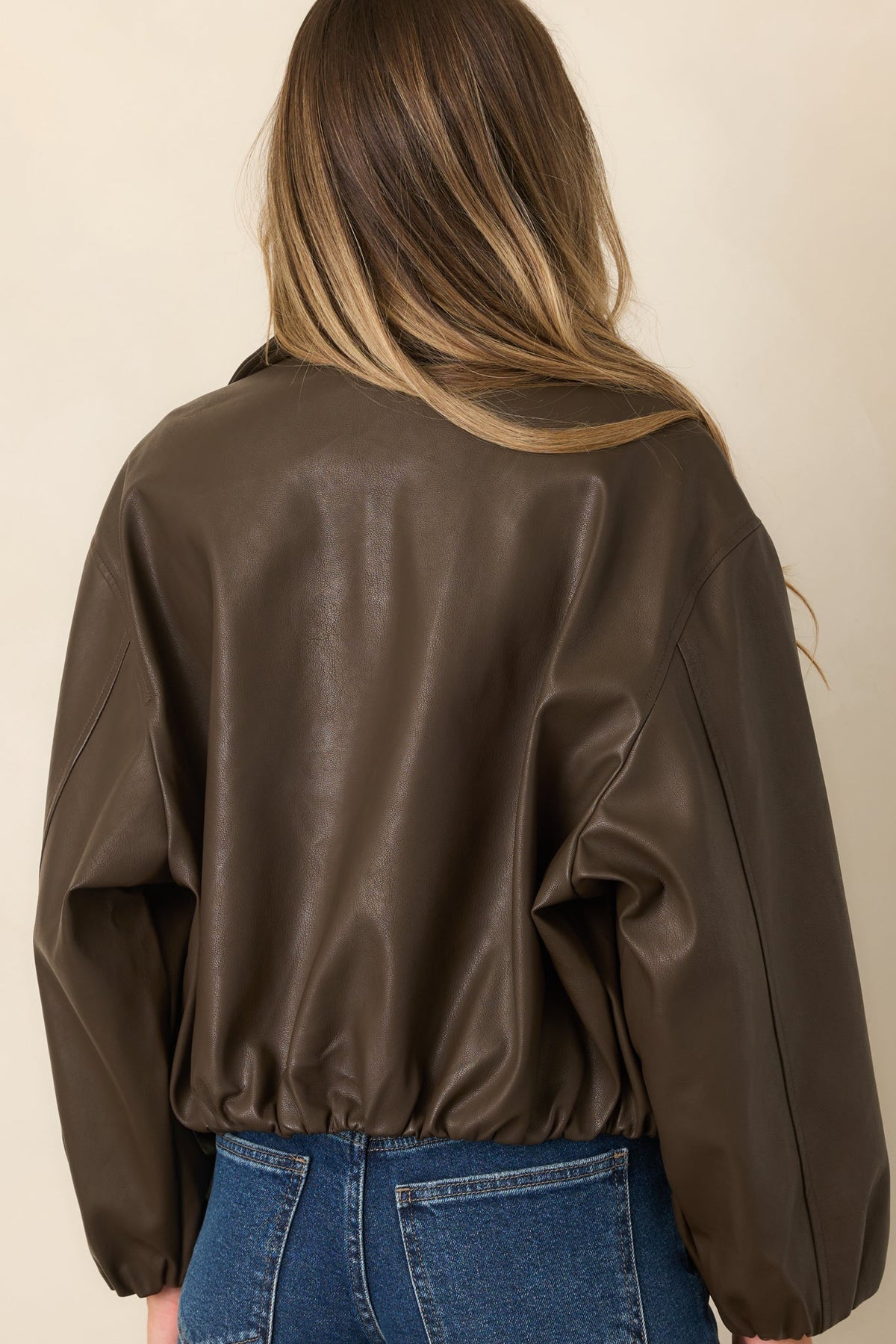 Let’s See Where This Goes Espresso Brown Faux Leather Bomber Jacket