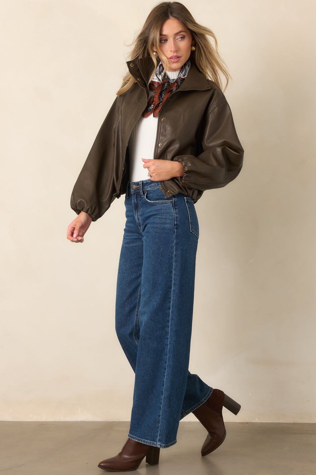 Let’s See Where This Goes Espresso Brown Faux Leather Bomber Jacket