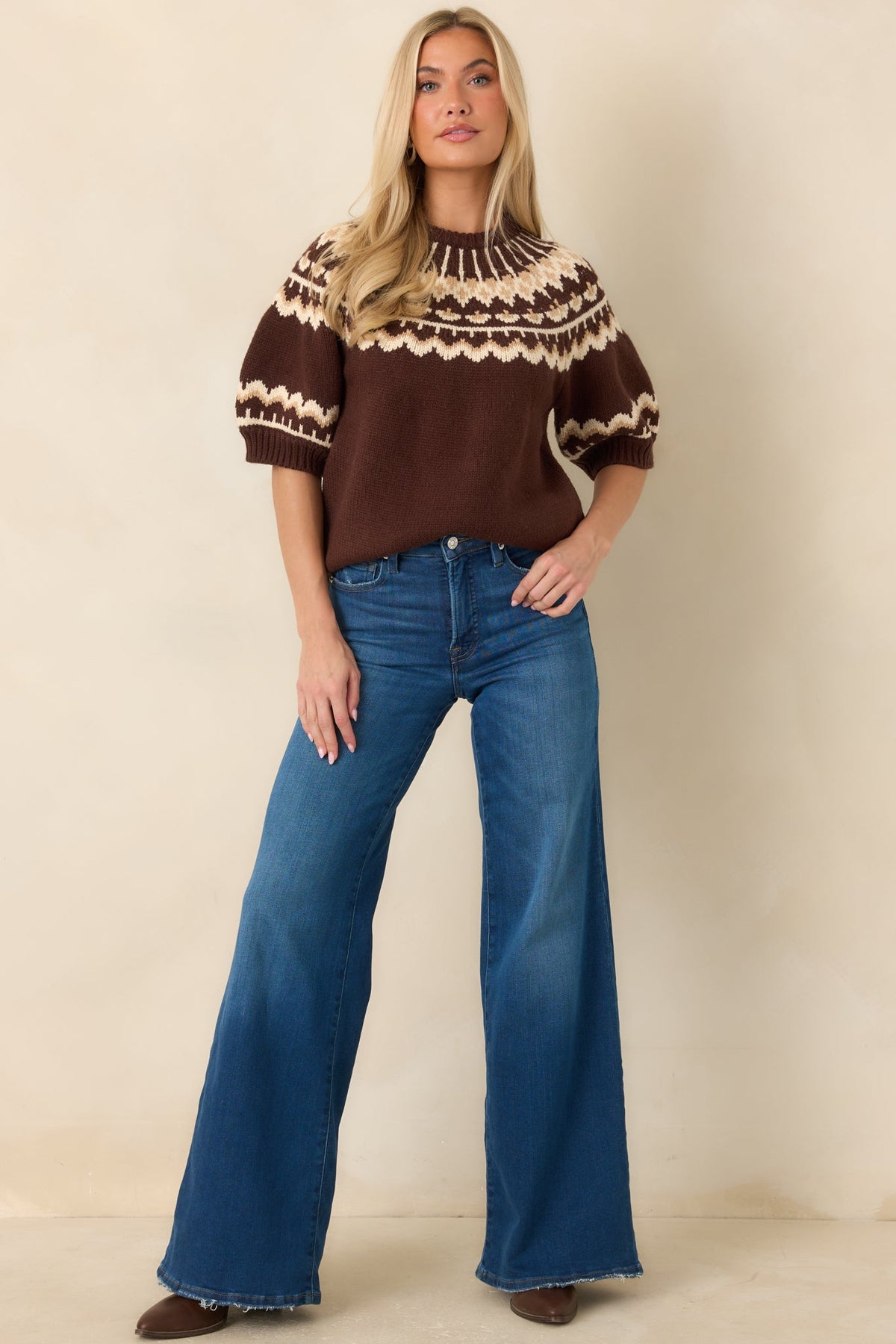 Made of Memories Chocolate Brown Fair Isle Sweater