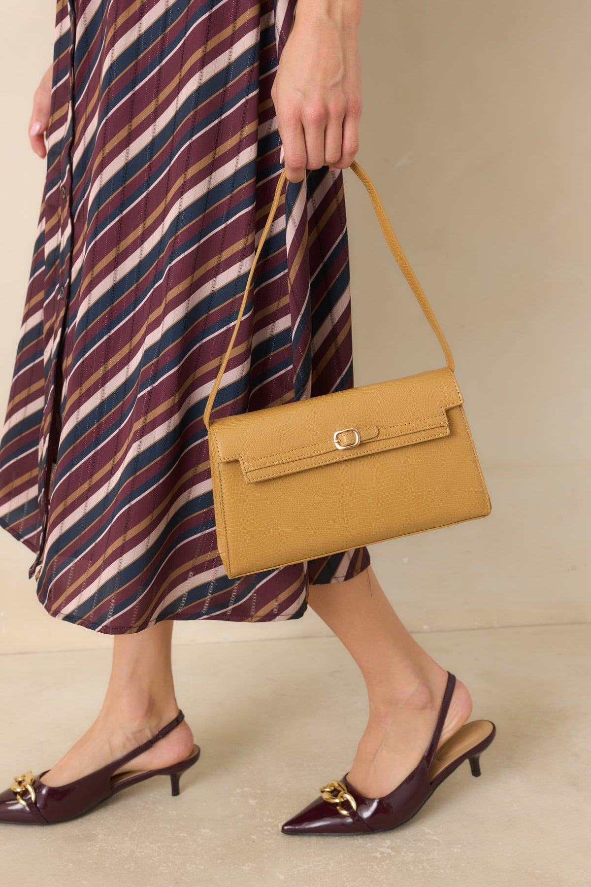 Signed And Sealed Honey Faux Leather Textured Shoulder Bag