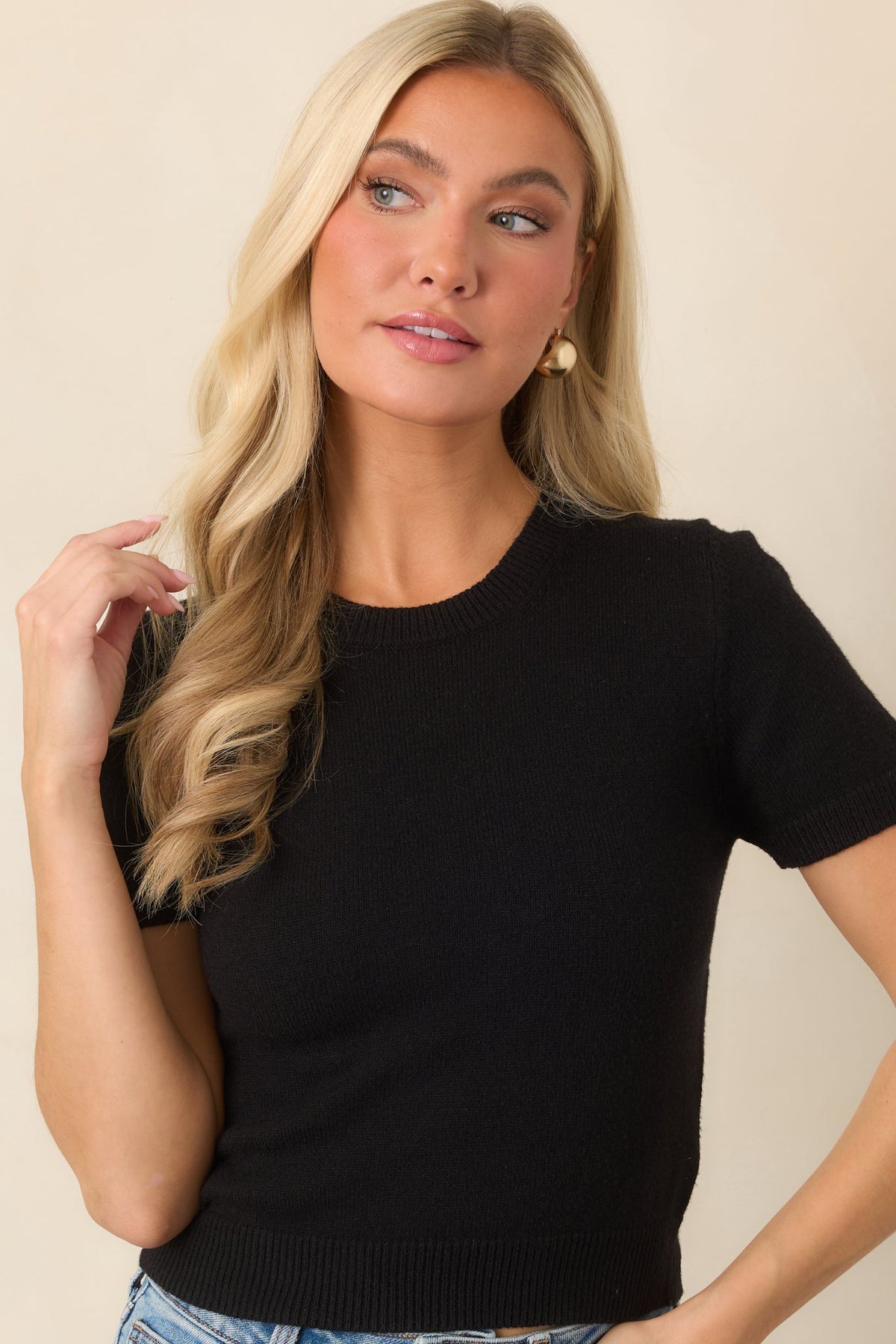 Easy Choice Black Short Sleeve Knit Sweater