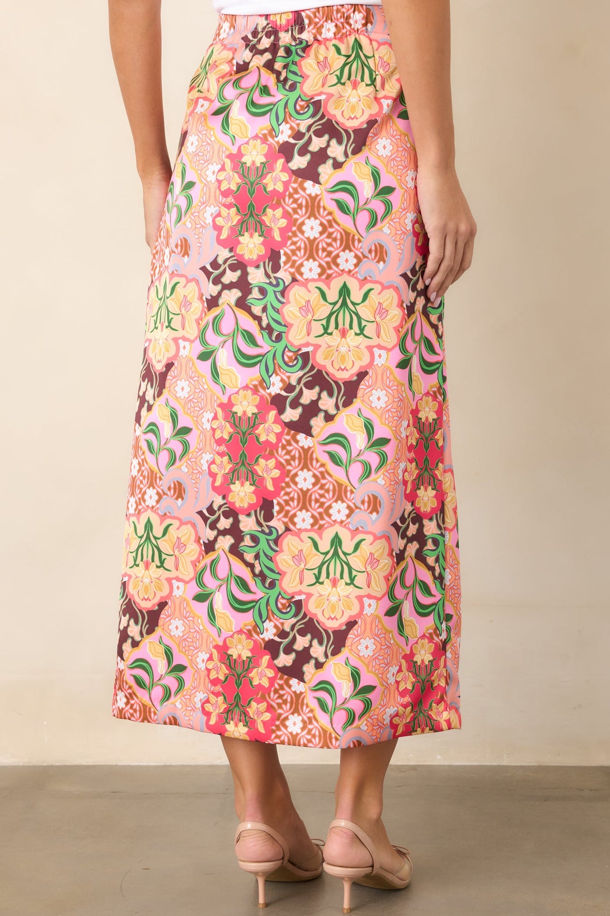Such a Bright Idea Pink Multi Floral Print Midi Skirt
