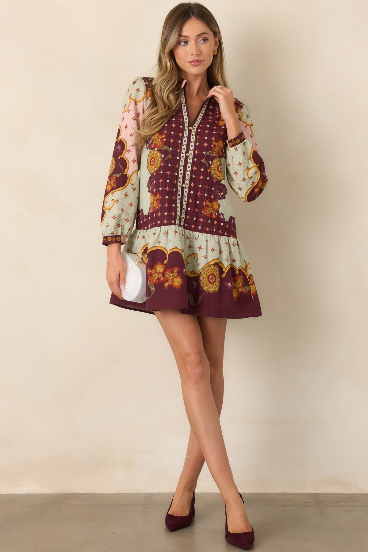Anna Cate Wine & Sage Rustic Bloom Mini Dress