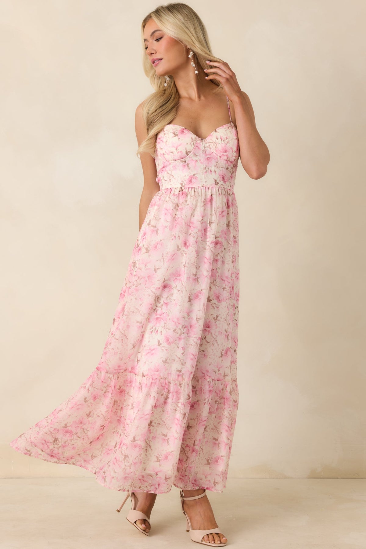 Love Me Softly Pink Floral Bustier Maxi Dress
