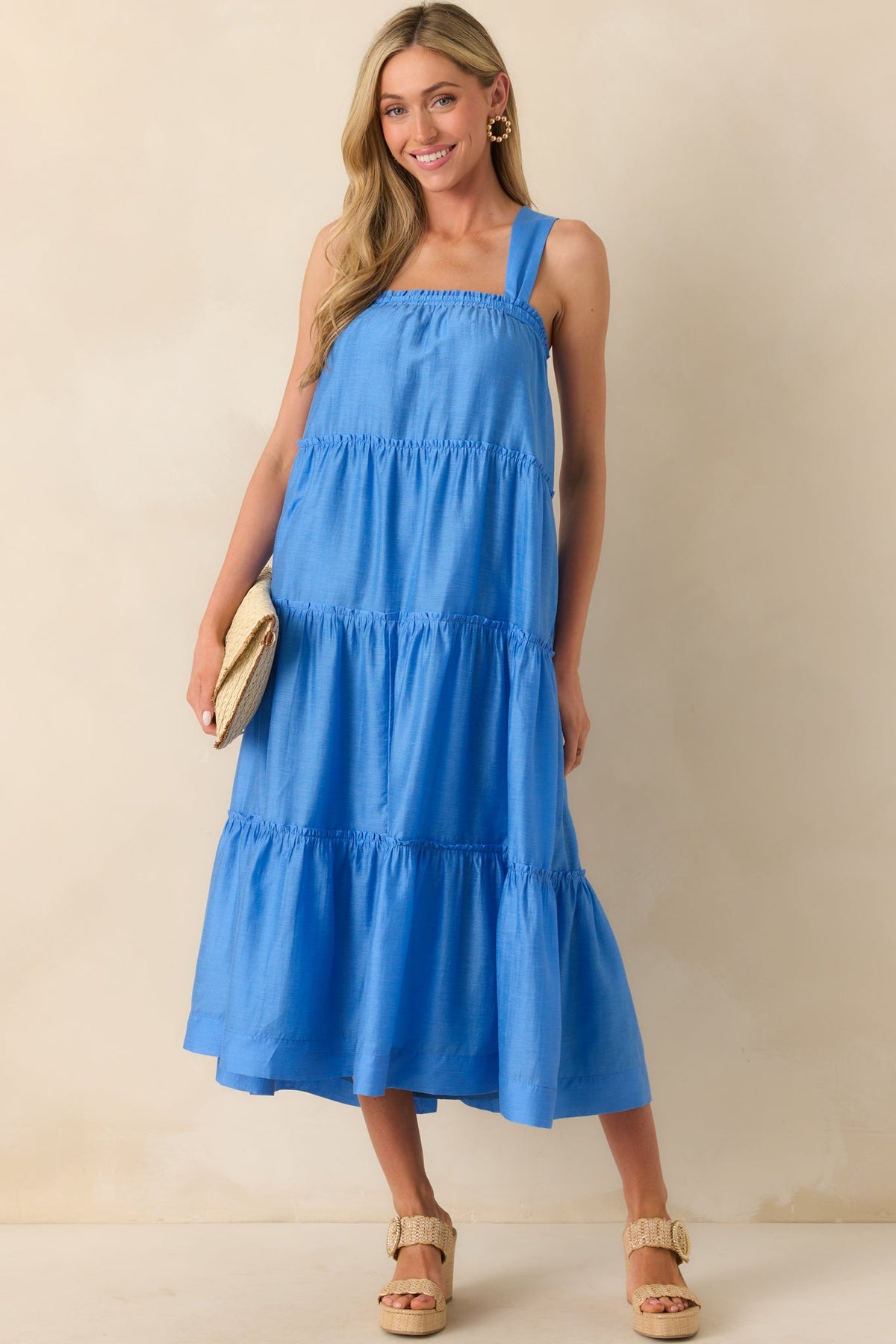 MINKPINK Blue Cotton Emily Strappy Midi Dress