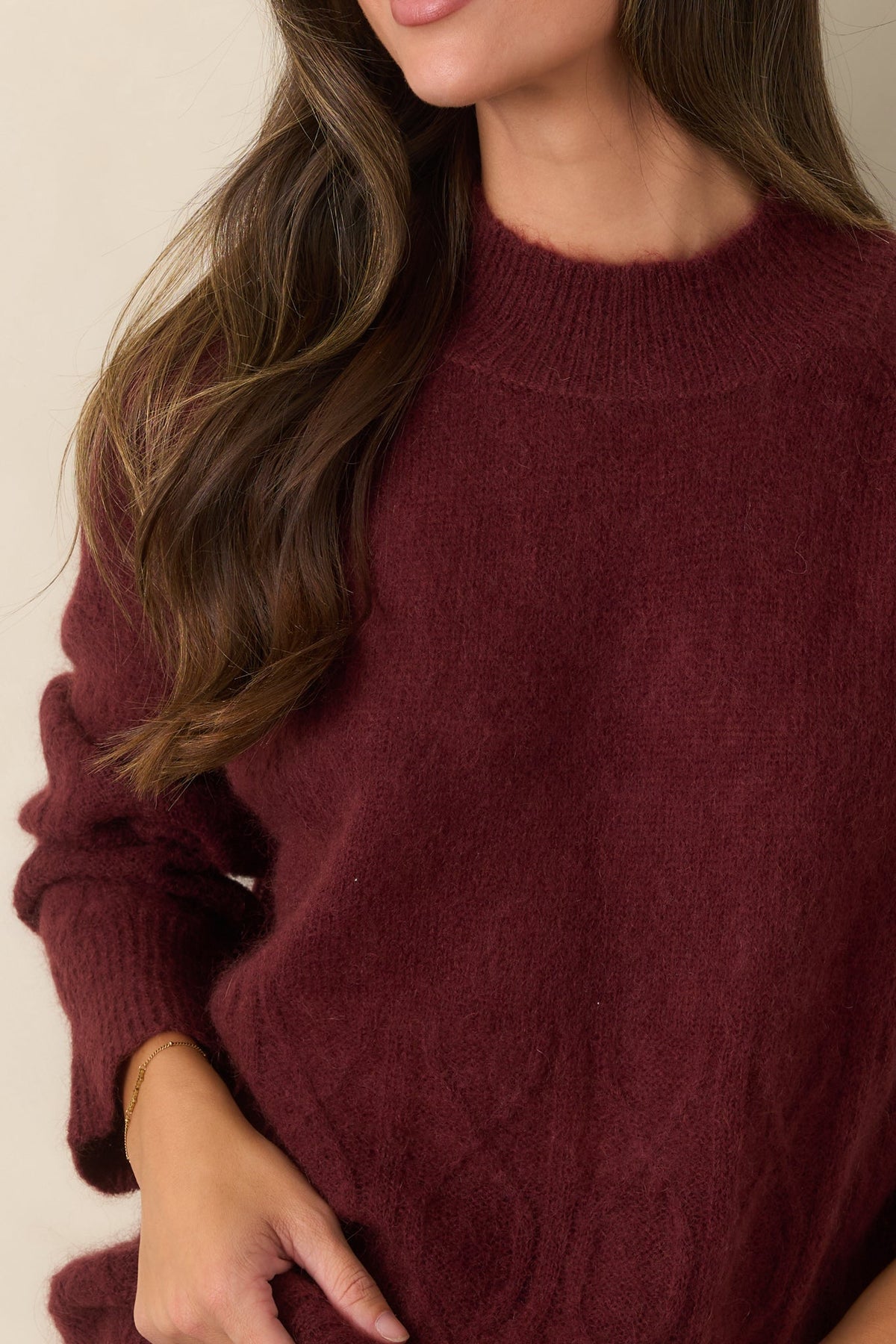 FRNCH Nachi Burgundy Cable Knit Sweater