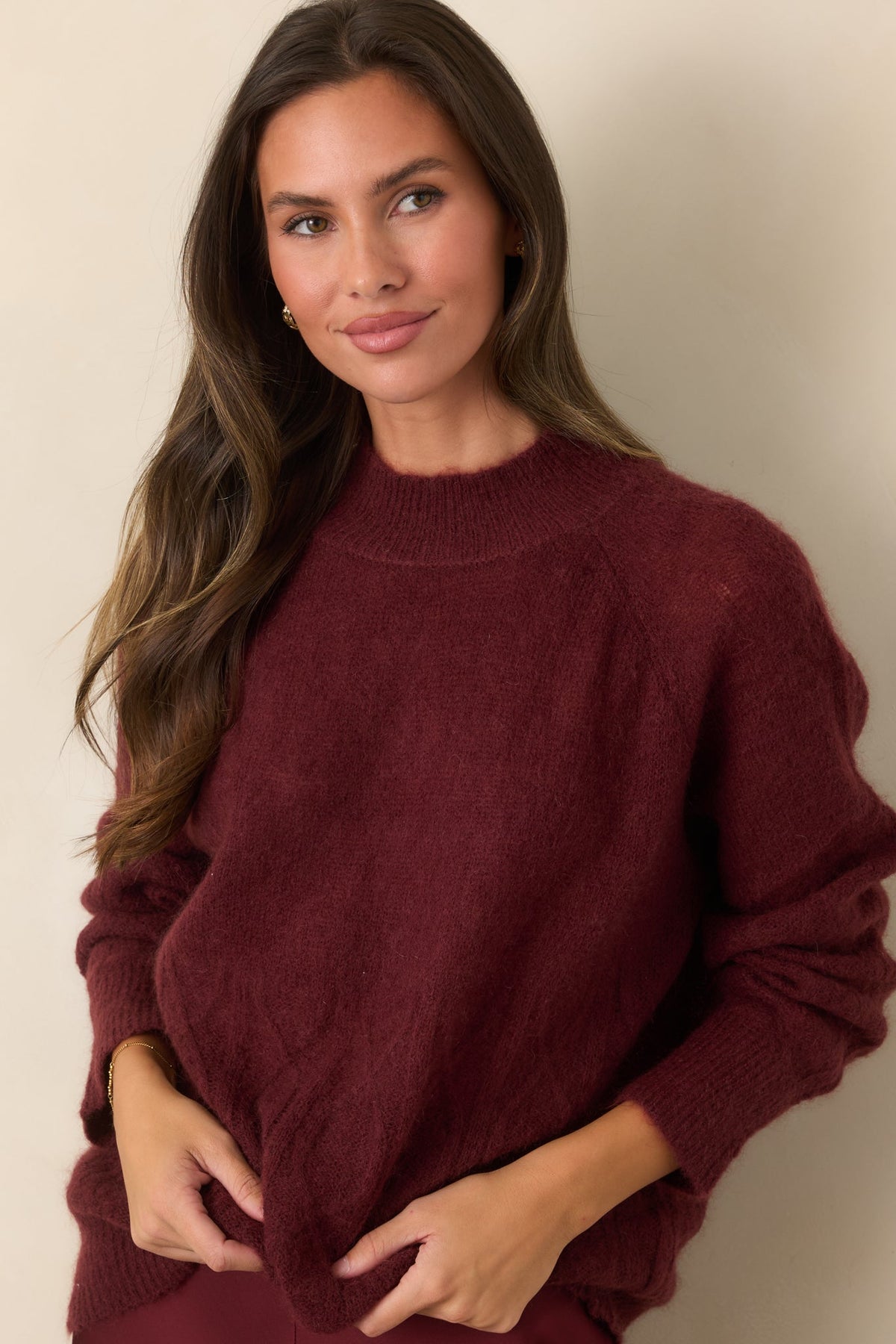 FRNCH Nachi Burgundy Cable Knit Sweater