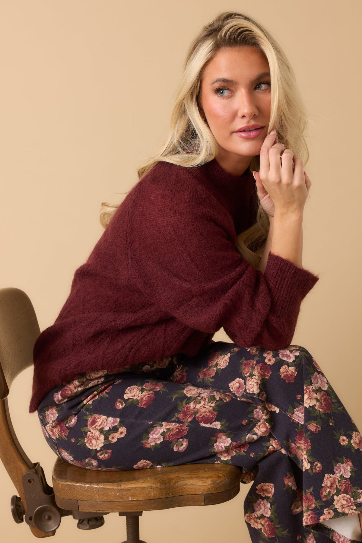 FRNCH Nachi Burgundy Cable Knit Sweater