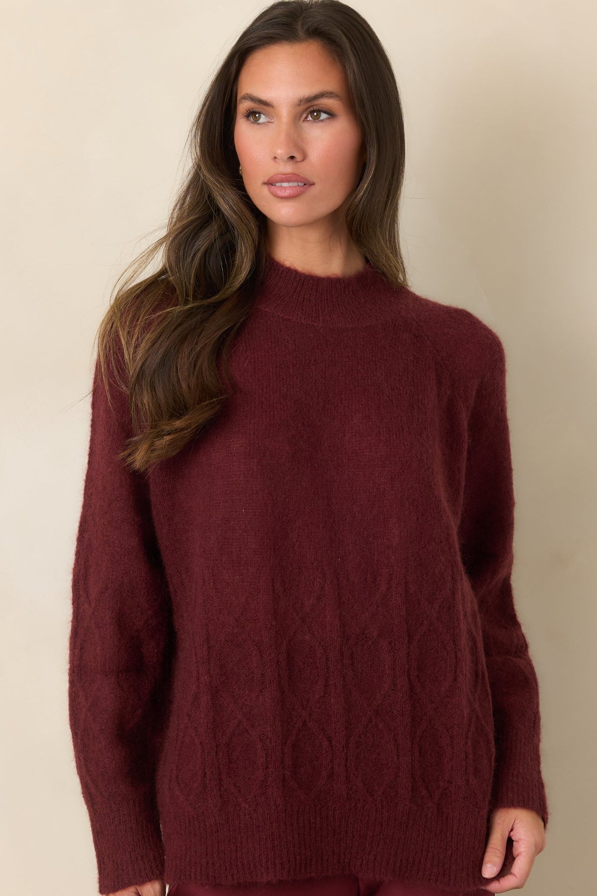 FRNCH Nachi Burgundy Cable Knit Sweater