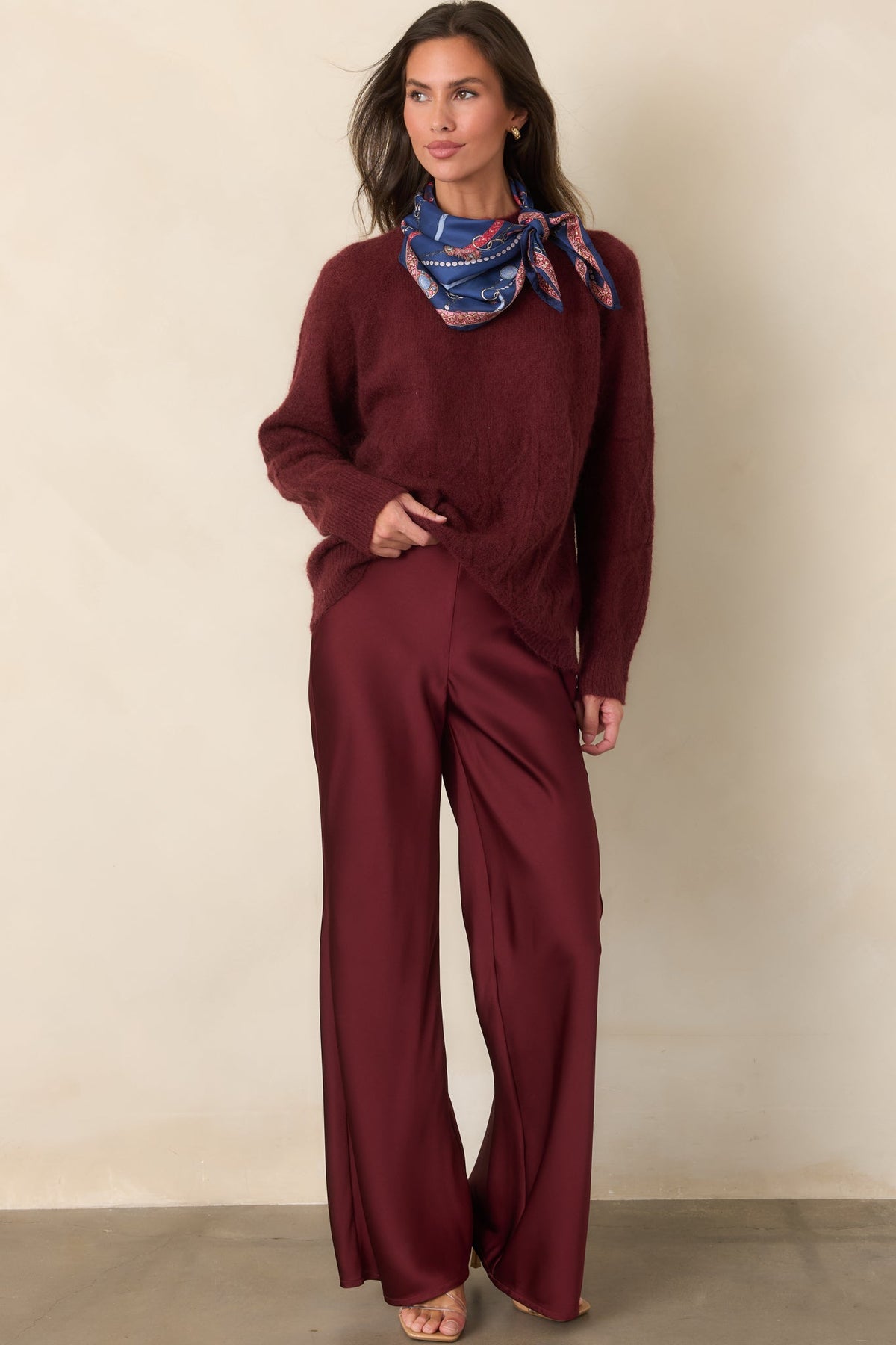 FRNCH Nachi Burgundy Cable Knit Sweater