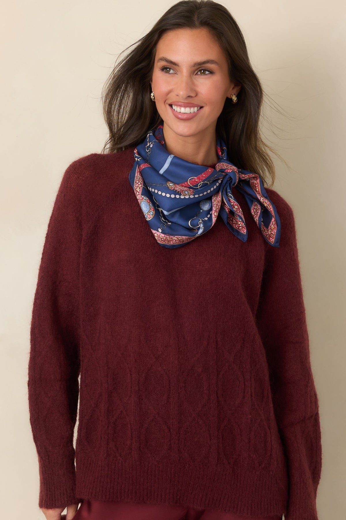 FRNCH Nachi Burgundy Cable Knit Sweater