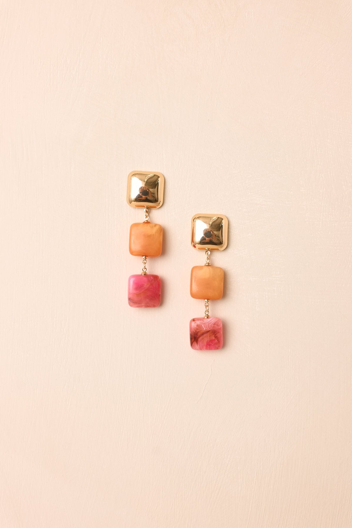 Catch the Sunset Orange & Pink Tiered Square Drop Earrings
