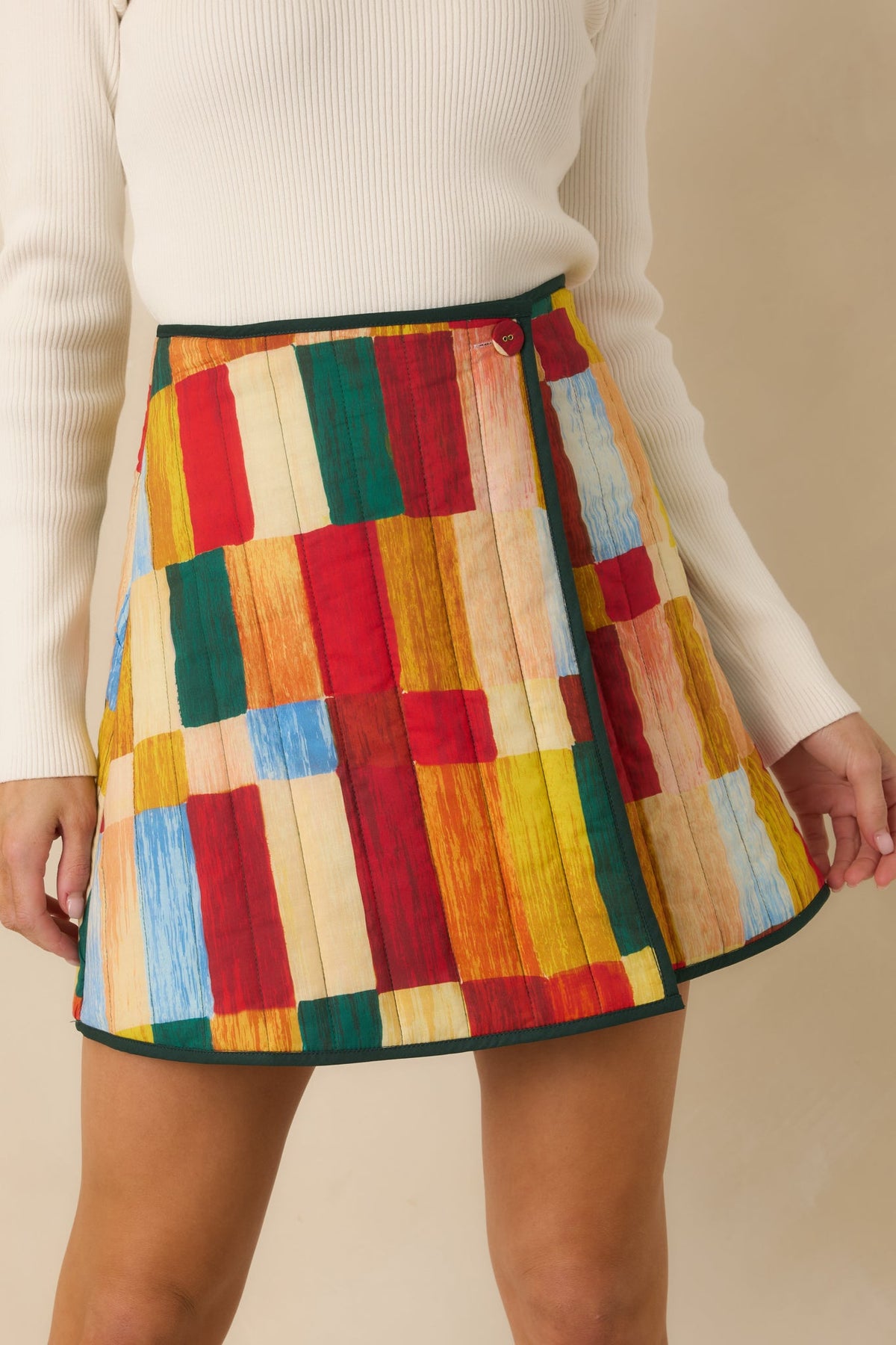 Prosperina Vionette Green Multi Cotton Reversible Wrap Mini Skirt