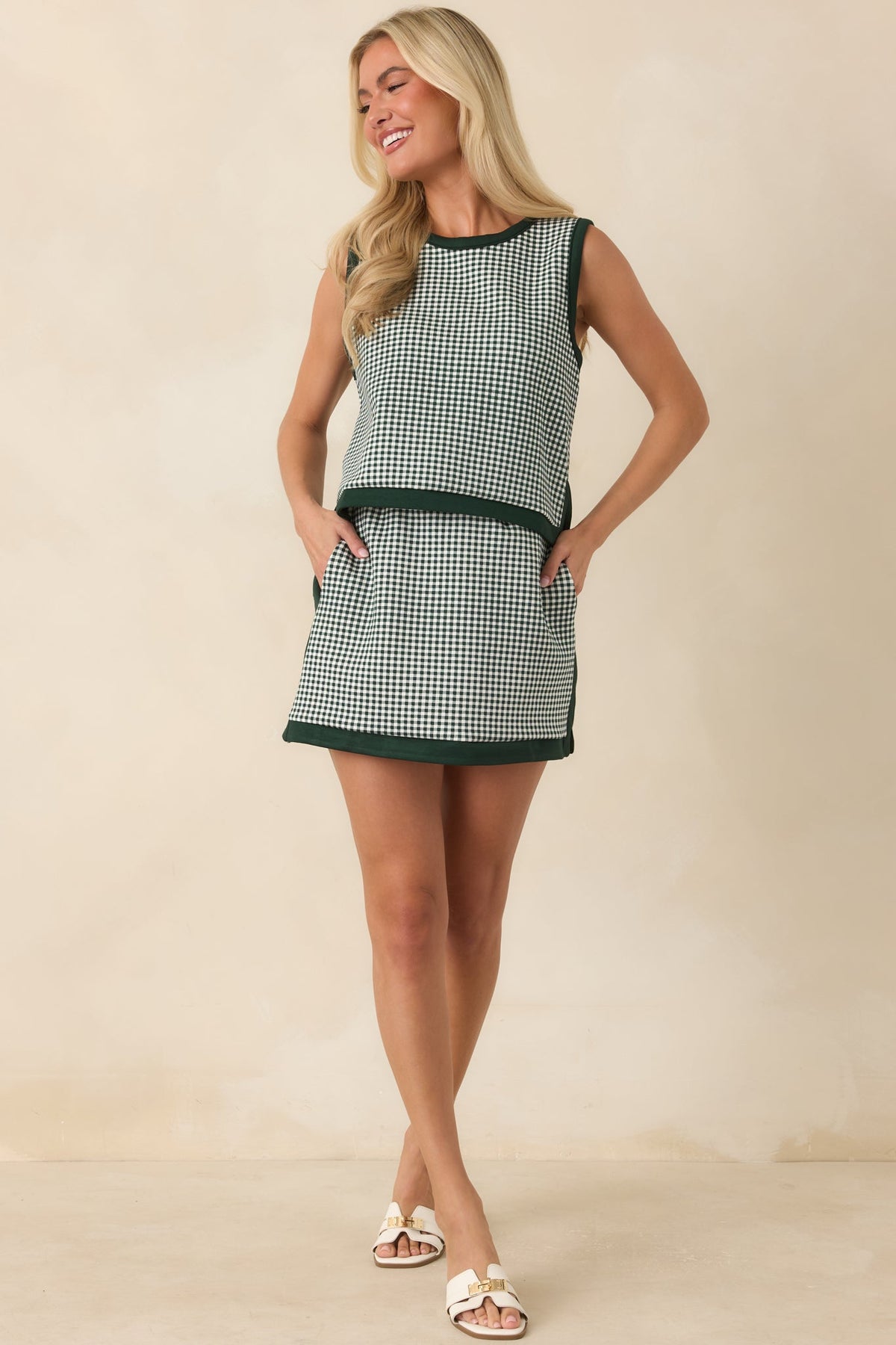 Check the Agenda Hunter Green Gingham Contrast Trim Skort