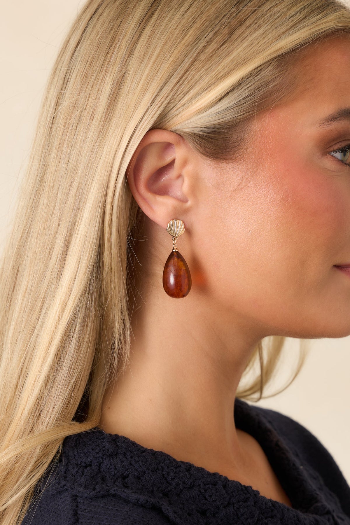 Warmly Remembered Gold & Amber Teardrop Earrings