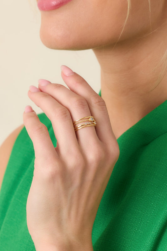 On the Other Hand Gold & Rhinestone Layered Ring