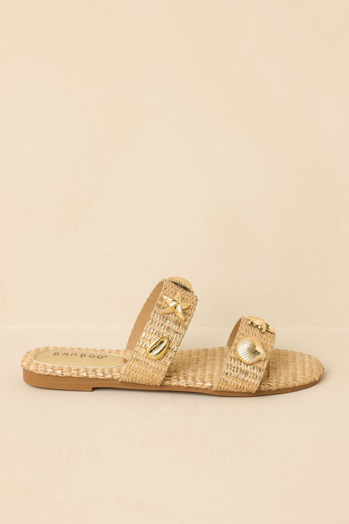 Stay by the Sea Gold Raffia Slip-On Sandals